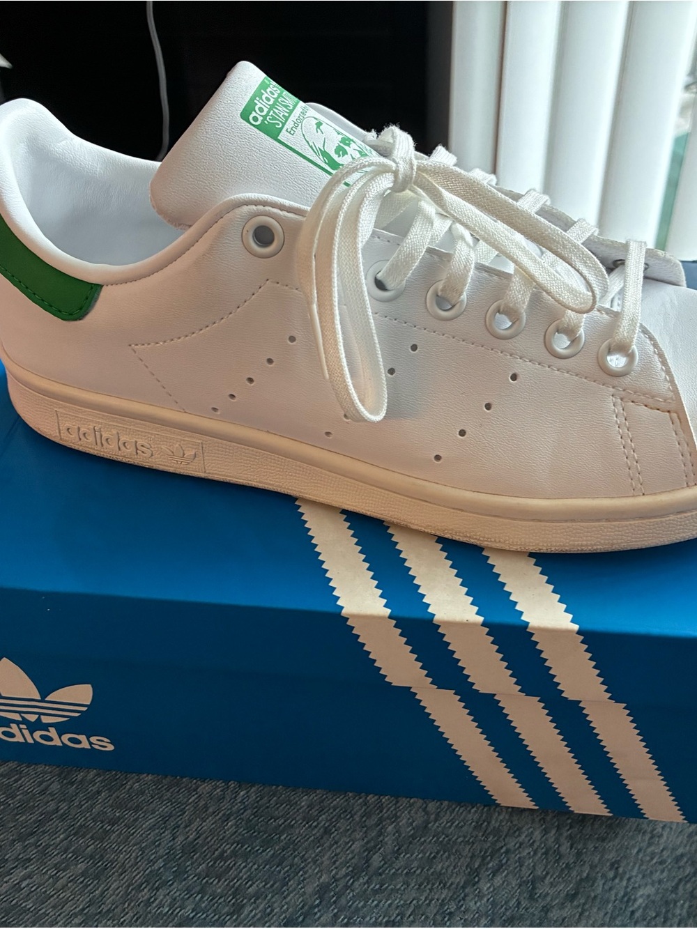 adidas Stan Smith White Leather Sneakers with Green Heel Accent